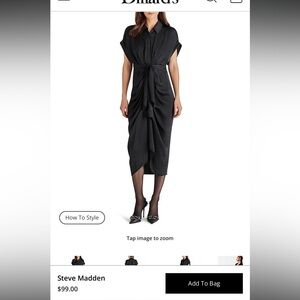 Steve Madden Black Tie-Waist Midi Shirt Dress